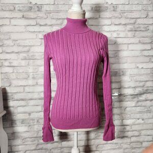 Hillard & Hanson Barbiecore Wide Ribbed Button Turtleneck Sweater Top